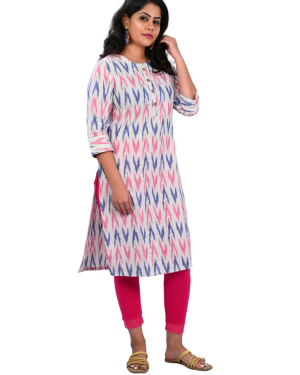 Huezo Women's Cotton H.White/Pink Kurti