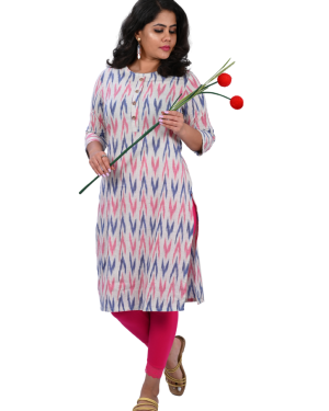 Huezo Women's Cotton H.White/Pink Kurti