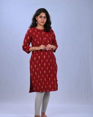 Huezo Women's Cotton Straight Ikkat Kurti