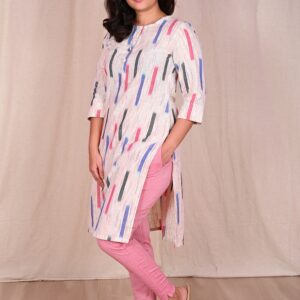 Huezo Women's Cotton Ikat Multi Colour  Straight Kurthi