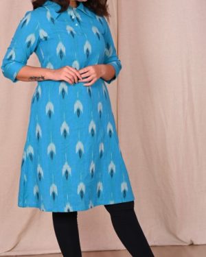 Huezo Women's Cotton Ikat  Collar Kurti