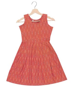 Huezo Kids  Cotton Ikat Orange Round  Neck