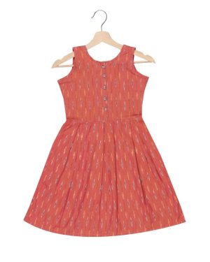 Huezo Kids  Cotton Ikat Orange Round  Neck