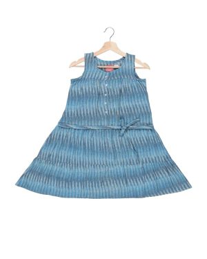 Huezo Kids  Cotton Ikat T Blue Round  Neck