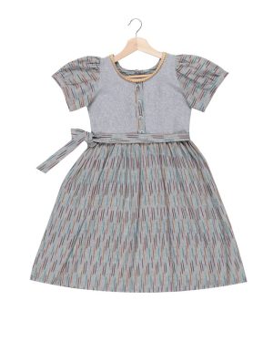 Huezo Kids  Cotton Ikat Grey Round  Neck