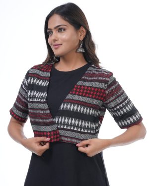 Huezo Women's Cotton Jacquard Multi Colour Short Shrug